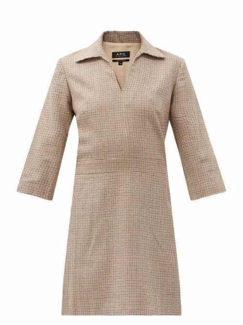 A.P.C. - Merida Shepherd-checked Wool-twill Dress - Womens - Beige