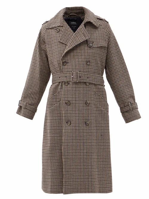 A.P.C. - Greta Checked Wool-blend Trench Coat - Womens - Black Grey