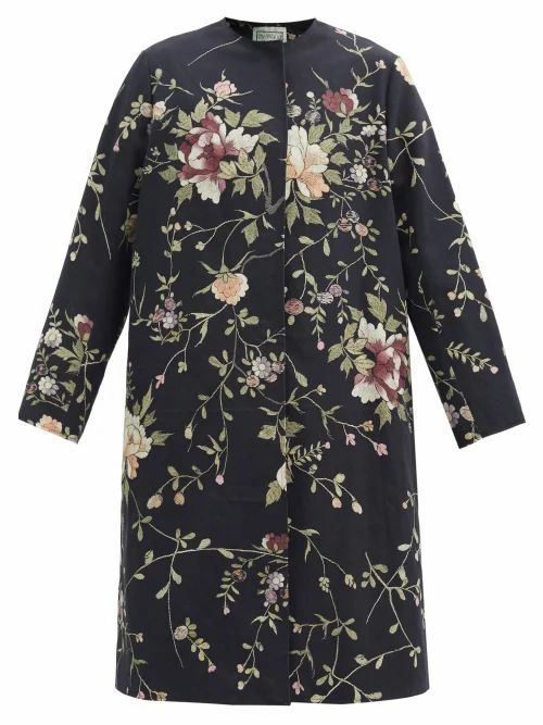 By Walid - Tanita Floral-embroidered Cotton-canvas Coat - Womens - Black Multi