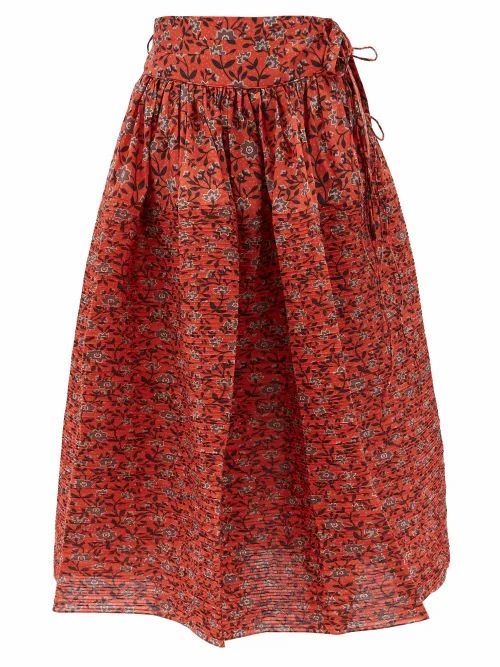Horror Vacui - Toga Floral-print Cotton Midi Skirt - Womens - Red