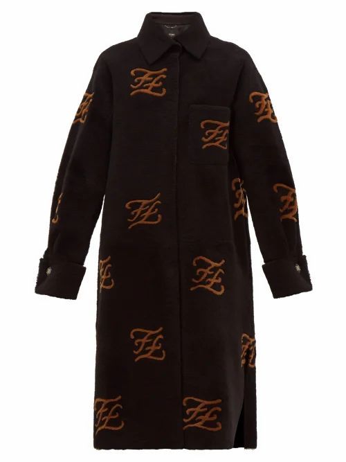 Fendi - Monogrammed Shearling Coat - Womens - Black Multi