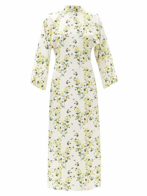 Miranda V-back Floral-print Crepe Dress - Womens - Ivory Multi