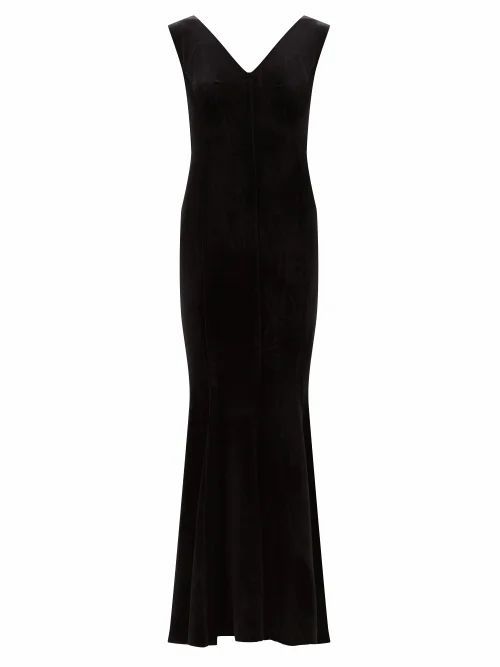 Grace Fishtail-hem Velvet Dress - Womens - Black