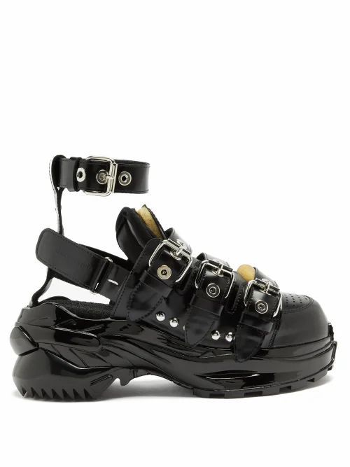Maison Margiela - Retro-fit Ankle-strap Patent-leather Trainers - Womens - Black