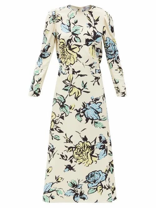 REDValentino - Bow-embellished Floral-print Crepe Midi Dress - Womens - Cream Multi
