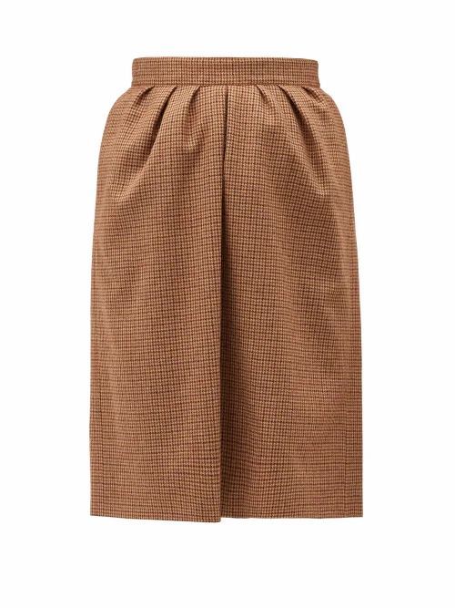 Chloé - Houndstooth Wool Skirt - Womens - Brown Multi