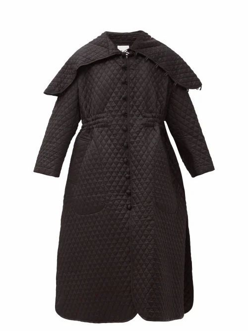 Noir Kei Ninomiya - Exaggerated-collar Matelassé Coat - Womens - Black