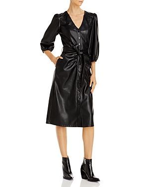 Belted Faux Leather Midi Dress