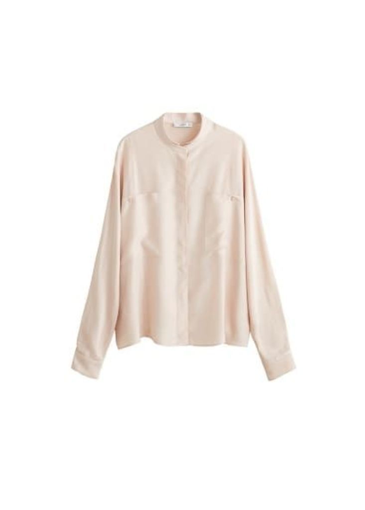Chest-pocket satin blouse