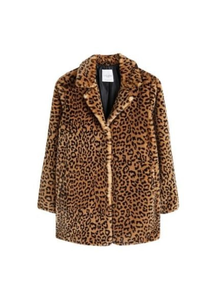 Animal print faux fur coat