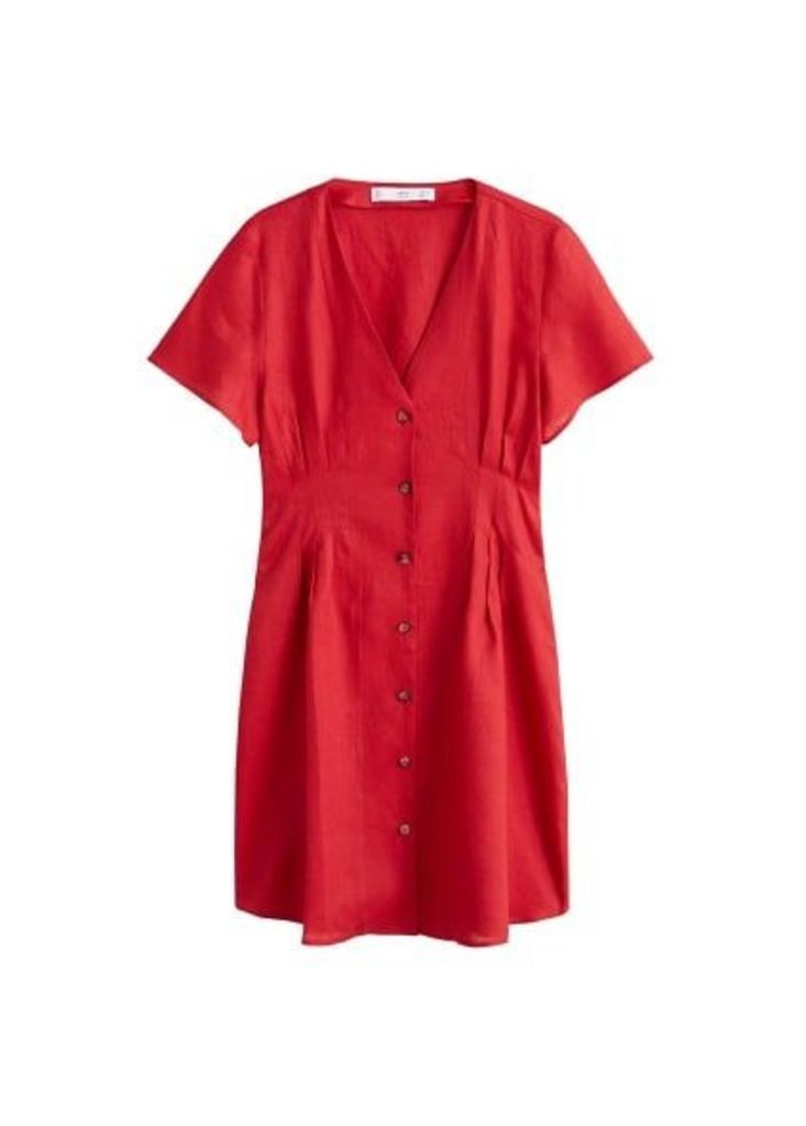 Pleats detail linen-blend dress