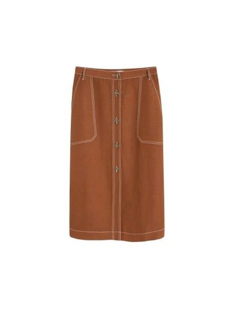 Contrast seam linen-blend skirt