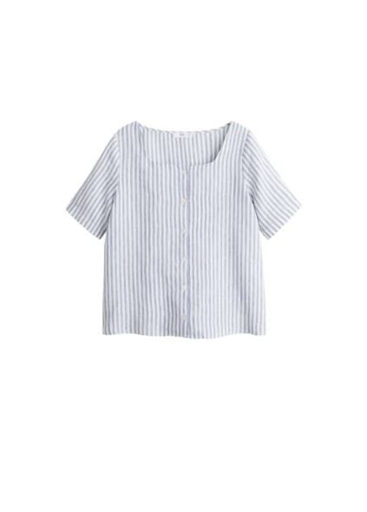 Button linen-blend blouse