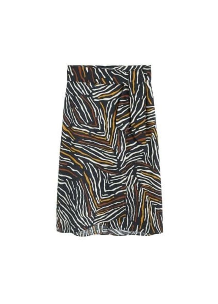 Printed linen-blend skirt