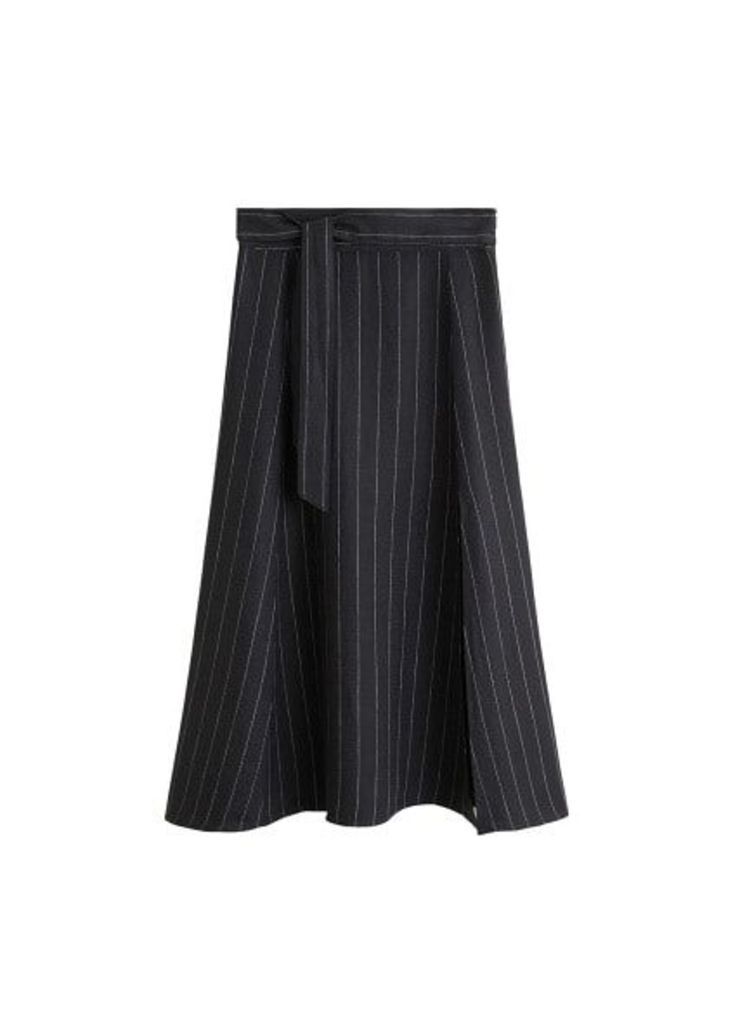 Striped linen-blend skirt