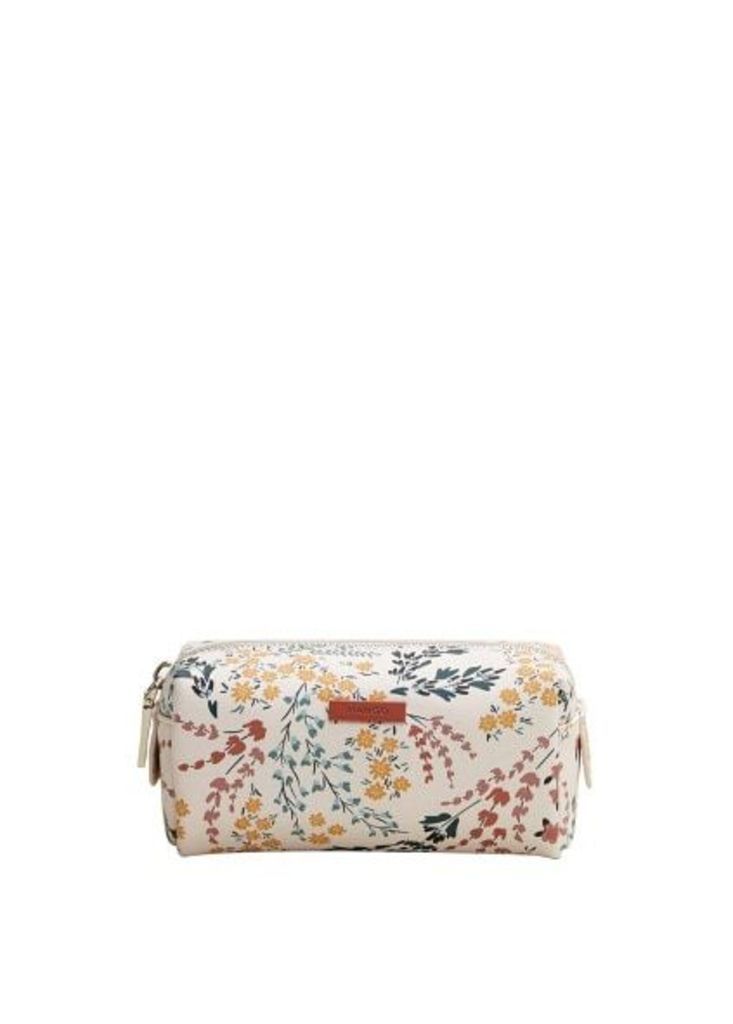 Floral saffiano-effect cosmetic bag