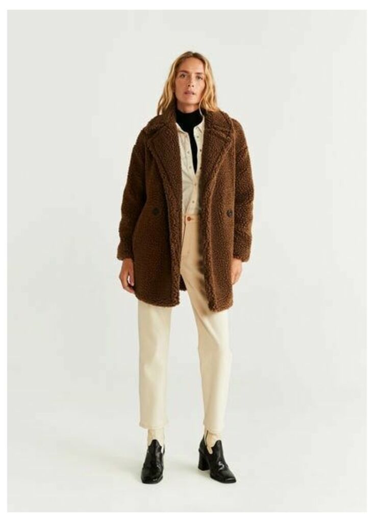 Double breasted faux shearling-lined coat