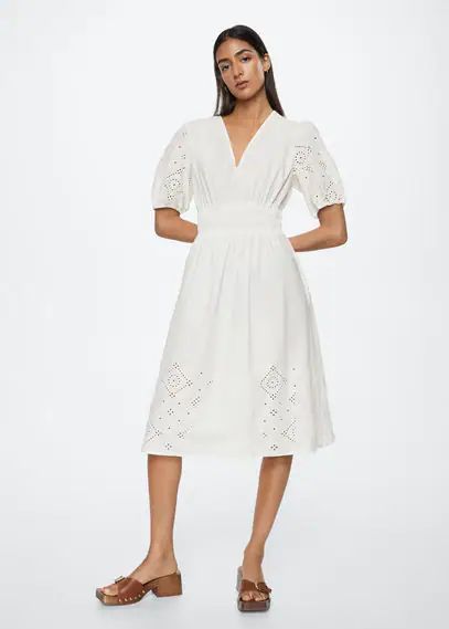 Embroidered cotton dress white - Woman - 4 - MANGO