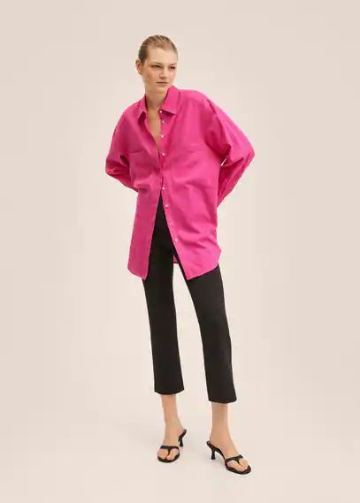 Linen oversize shirt pink - Woman - 12 - MANGO