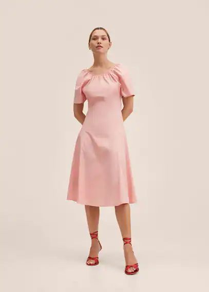 Cotton dress with gathered neckline light pink - Woman - 10 - MANGO