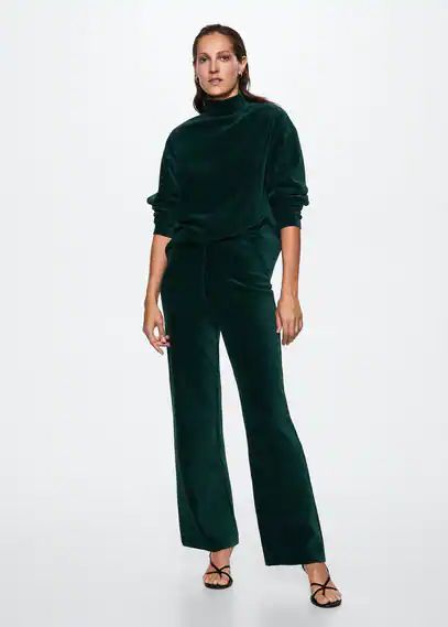 Corduroy trousers with elastic waist green - Woman - XXS - MANGO