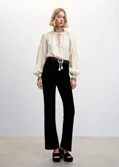 Boho blouse with tassel detail ecru - Woman - 8 - MANGO