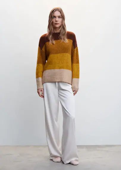 Striped knit sweater ecru - Woman - S - MANGO