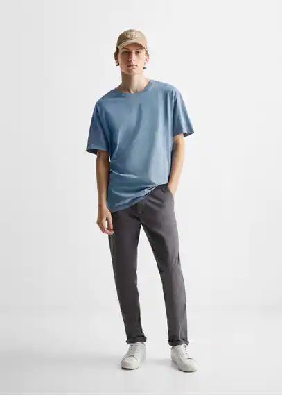 Essential cotton-blend T-shirt blue - Teenage boy - XXS - MANGO TEEN