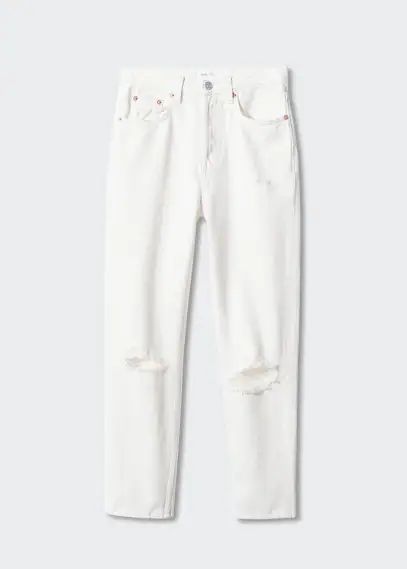 Mom fit decorative rips jeans off white - Teenage girl - XXS - MANGO TEEN