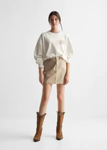 Printed cotton sweatshirt off white - Teenage girl - XXS - MANGO TEEN