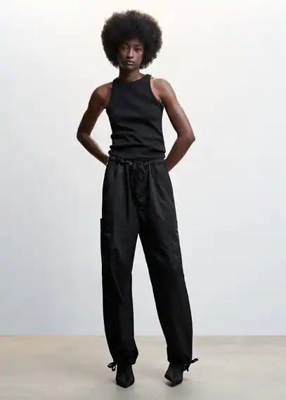 Ribbed cotton-blend top black - Woman - XXS - MANGO