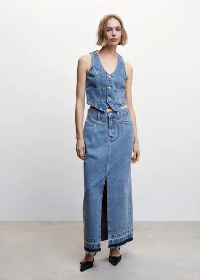 Denim long skirt medium blue - Woman - M - MANGO