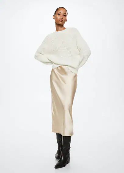 Reversable knitted sweater ecru - Woman - XL - MANGO