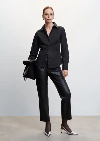 Essential cotton-blend shirt black - Woman - 4 - MANGO