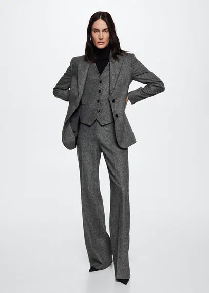 Check wool-blend suit waistcoat grey - Woman - XS - MANGO