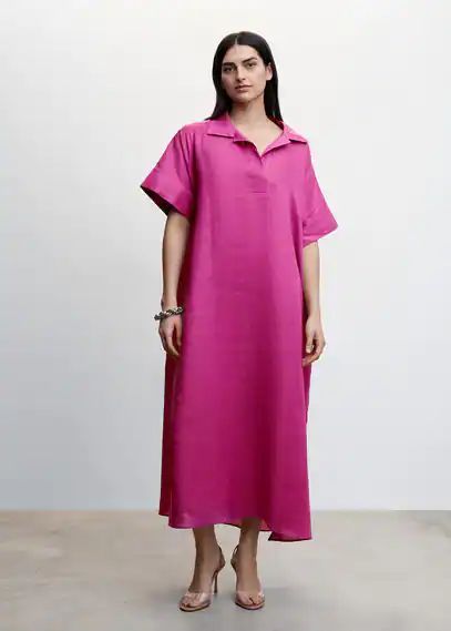 Linen-blend shirt dress purple - Woman - XS-S - MANGO