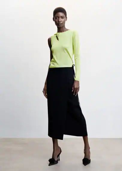 Asymmetrical fine-knit sweater lime - Woman - XS - MANGO