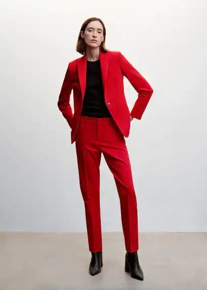 Fitted suit jacket red - Woman - 4 - MANGO
