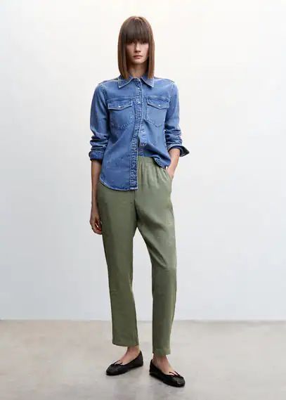 Drawstring waist modal trousers khaki - Woman - XS - MANGO