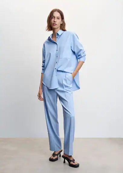 Chalk-stripe straight trousers sky blue - Woman - 6 - MANGO