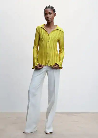 Printed shirred shirt lime - Woman - 4 - MANGO