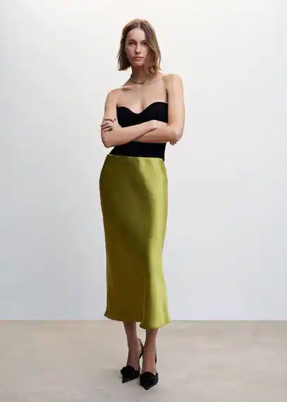 Midi satin skirt green - Woman - XXS - MANGO