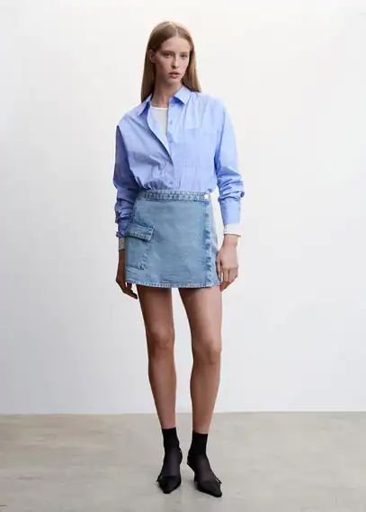 Crossed denim mini-skirt medium blue - Woman - M - MANGO