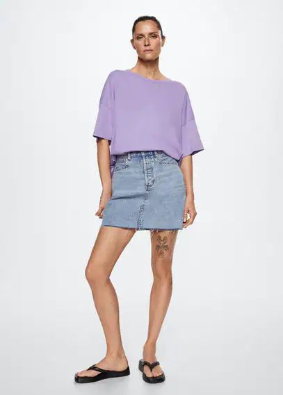Oversize cotton T-shirt light/pastel purple - Woman - XXS - MANGO