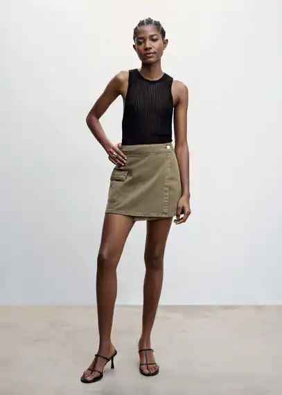 Crossed denim mini-skirt khaki - Woman - XS - MANGO
