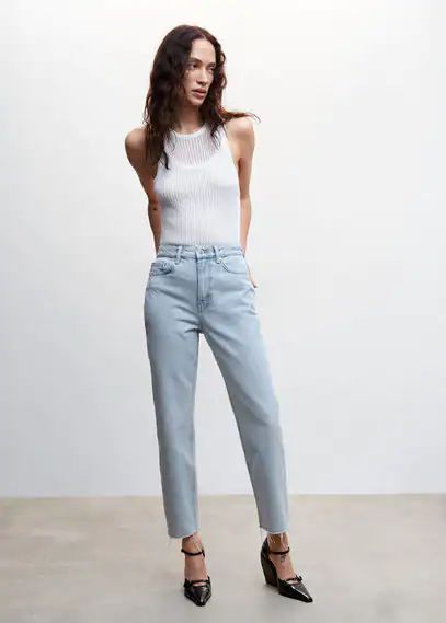 High waist straight jeans light blue - Woman - 12 - MANGO