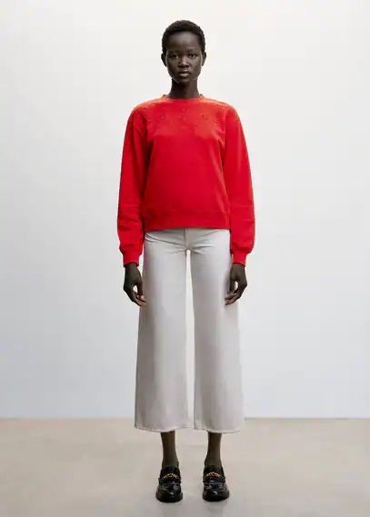 Embroidered cotton sweatshirt red - Woman - XS - MANGO