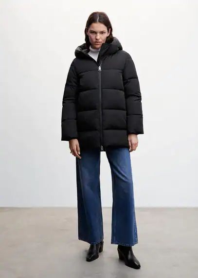 Hood quilted coat black - Woman - XXS - MANGO