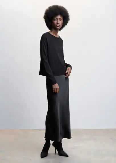 Fine knit sweater round neck black - Woman - XS - MANGO