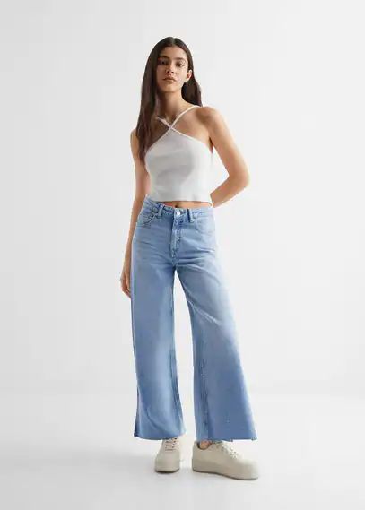 Culotte jeans with openings bleach blue - Teenage girl - XXS - MANGO TEEN